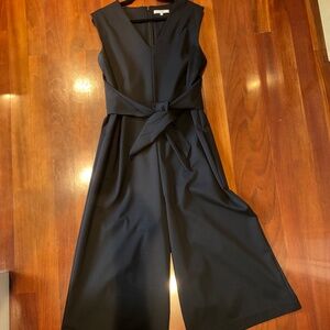 Tibi Black Pantsuit. V Neck, Tie Waist, Wide Leg